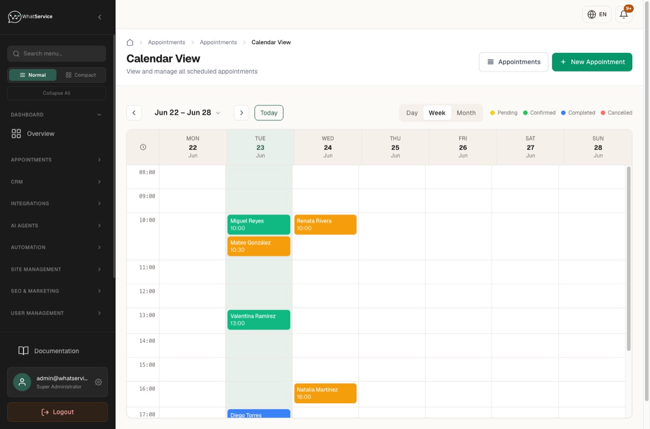 Agenda semanal de citas
